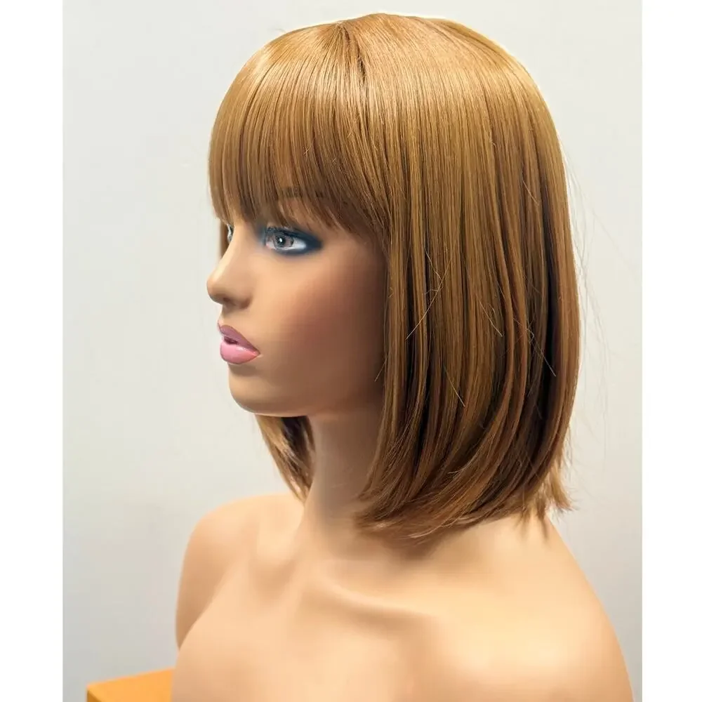 WigsBuy Strawberry Blonde Synthetic Bob Wig with Bangs Short Straight 12